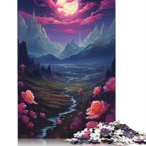Puzzle mit 1000 Teilen Rosen und Mond Puzzle für Erwachsene Holzpuzzle anspruchsvolles Spiel 1000 Teile (75 x 50 cm) von wuzihanptpt