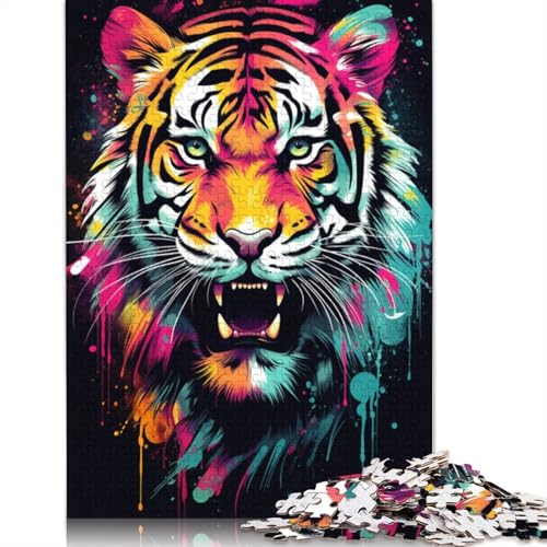 Puzzle mit 1000 Teilen Straßen-Graffiti Bunte Tiger-Puzzles Holzpuzzle Lernspielzeug 1000 Teile (75 x 50 cm) von wuzihanptpt