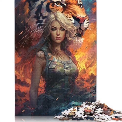 Puzzle mit 1000 Teilen Tiger und Mädchen Puzzle für Erwachsene Holzpuzzle Lernspiel Herausforderungsspielzeug 1000 Teile (75 x 50 cm) von wuzihanptpt
