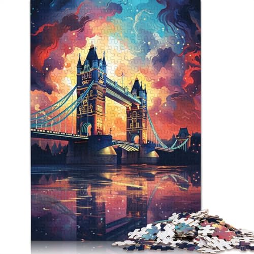Puzzle mit 1000 Teilen farbenfrohe Psychedelia der Tower Bridge Puzzle für Erwachsene Papierpuzzle praktisches Spiel 1000 Teile (38 x 26 cm) von wuzihanptpt