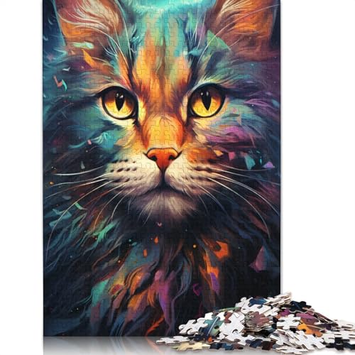 Puzzle mit 1000 Teilen farbenfrohe Psychedelia der kosmischen Weltraumkatzen Puzzle aus Holz Lernspielzeug 1000 Teile (75 x 50 cm) von wuzihanptpt