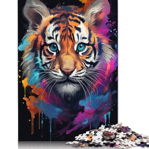 Puzzle mit 1000 Teilen farbenfrohe Psychedelie eines süßen kleinen Tigers Puzzle für Erwachsene Papierpuzzle Lernspiele für Erwachsene und Kinder 1000 Teile (38 x 26 cm) von wuzihanptpt
