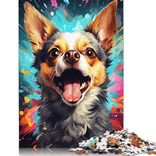 Puzzle mit 1000 Teilen farbenfrohe Zeichnung eines Chihuahua-Hundes Puzzle für Erwachsene Holzpuzzle praktisches Spiel 1000 Teile (75 x 50 cm) von wuzihanptpt