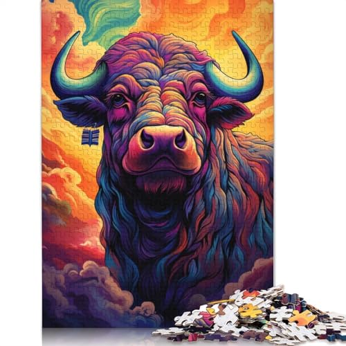 Puzzle mit 1000 Teilen farbenfrohe psychedelische Kuh aus der Zukunft Puzzle für Erwachsene Holzpuzzle anspruchsvolles Spiel 1000 Teile (75 x 50 cm) von wuzihanptpt