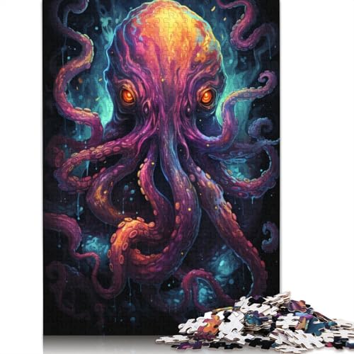 Puzzle mit 1000 Teilen farbenfroher Psychedelischer Oktopus im Sternenhimmel Puzzle für Erwachsene Holzpuzzle anspruchsvolles Spiel 1000 Teile (75 x 50 cm) von wuzihanptpt