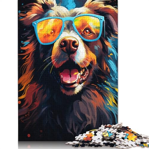 Puzzle mit 1000 Teilen farbenfrohes Fantasie-Brillen-Hunde-Puzzle für Erwachsene Papierpuzzle praktisches Spiel 1000 Teile (38 x 26 cm) von wuzihanptpt