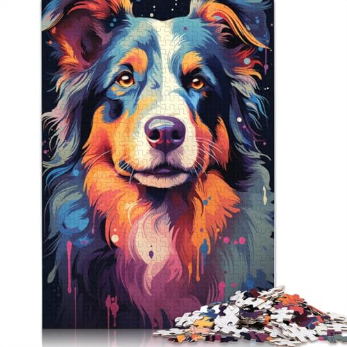 Puzzle mit 1000 Teilen farbenfrohes psychedelisches Border-Collie-Puzzle für Erwachsene Holzpuzzle anspruchsvolles Spiel 1000 Teile (75 x 50 cm) von wuzihanptpt