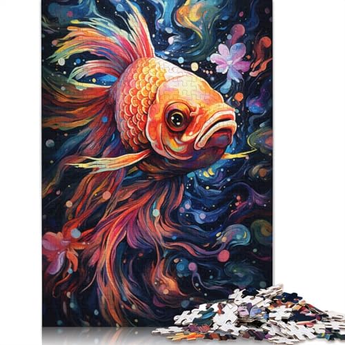 Puzzle mit 1000 Teilen farbenfrohes psychedelisches Galaxie-Goldfisch-Puzzle Holzpuzzle Lernspielzeug 1000 Teile (75 x 50 cm) von wuzihanptpt