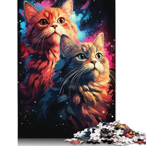Puzzle mit 1000 Teilen farbenfrohes psychedelisches Galaxie-Katzen-Puzzle für Erwachsene Holzpuzzle anspruchsvolles Spiel 1000 Teile (75 x 50 cm) von wuzihanptpt
