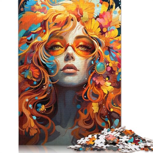 Puzzle mit 1000 Teilen farbenfrohes psychedelisches Herbstmädchen-Puzzle für Erwachsene Holzpuzzle Puzzle praktisches Spiel 1000 Teile (75 x 50 cm) von wuzihanptpt