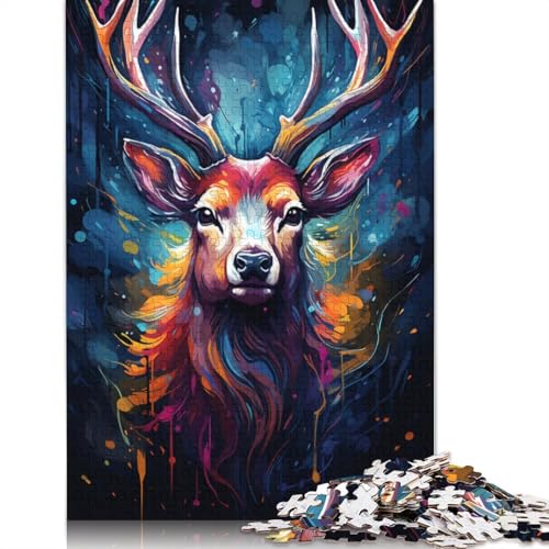 Puzzle mit 1000 Teilen farbenfrohes psychedelisches Hirsch-Tierpuzzle für Erwachsene Papierpuzzle praktisches Spiel 1000 Teile (38 x 26 cm) von wuzihanptpt