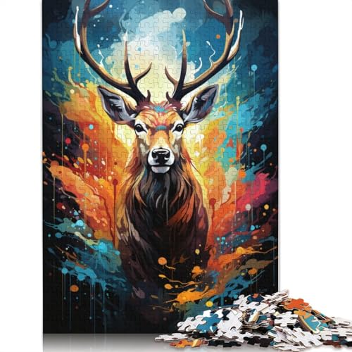 Puzzle mit 1000 Teilen farbenfrohes psychedelisches Hirschtier-Puzzle für Erwachsene Holzpuzzle anspruchsvolles Spiel 1000 Teile (75 x 50 cm) von wuzihanptpt