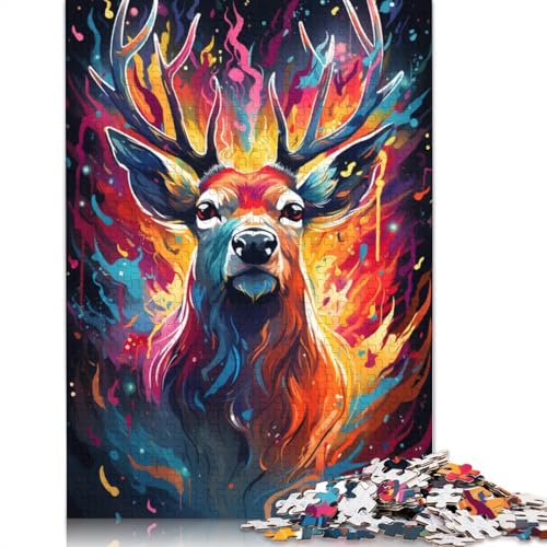 Puzzle mit 1000 Teilen farbenfrohes psychedelisches Hirschtier-Puzzle für Erwachsene Papierpuzzle anspruchsvolles Spiel 1000 Teile (38 x 26 cm) von wuzihanptpt