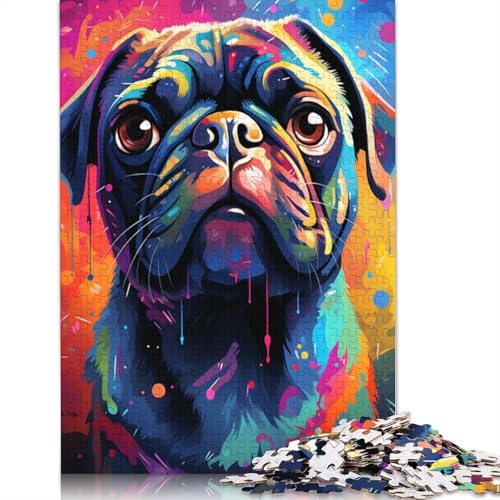 Puzzle mit 1000 Teilen farbenfrohes psychedelisches Mops-Gemälde Puzzle für Erwachsene Holzpuzzle praktisches Spiel 1000 Teile (75 x 50 cm) von wuzihanptpt