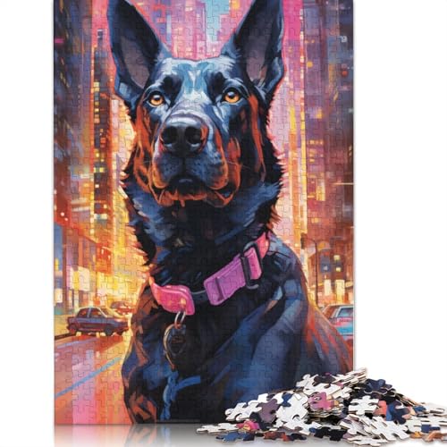 Puzzle mit 1000 Teilen farbenfrohes psychedelisches schwarzes Hundekunst-Puzzle für Erwachsene Holzpuzzle anspruchsvolles Spiel 1000 Teile (75 x 50 cm) von wuzihanptpt