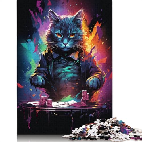 Puzzle mit 1000 Teilen farbenfrohes psychedelisches schwarzes Katzen-Puzzle für Erwachsene Holzpuzzle praktisches Spiel 1000 Teile (75 x 50 cm) von wuzihanptpt