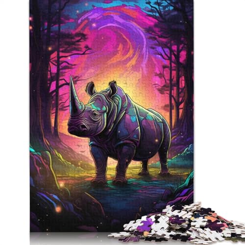 Puzzle mit 1000 Teilen farbiges Nashorn Puzzle für Erwachsene Holzpuzzle Lernspiel Herausforderungsspielzeug 1000 Teile (75 x 50 cm) von wuzihanptpt