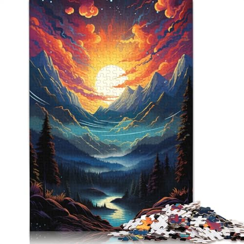 Puzzle mit 1000 Teilen für Erwachsene und Kinder von farbenfrohem psychedelischem Polarlicht Sonnenuntergang Bergen Puzzle für Erwachsene Papierpuzzle tolles Geschenk für Erwachsene von wuzihanptpt