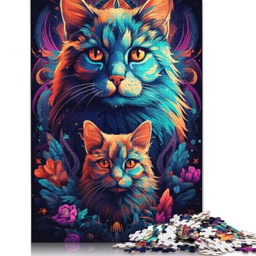 Puzzle mit 1000 Teilen psychedelische Kunst Kätzchen-Puzzle Holzpuzzle Lernspielzeug 1000 Teile (75 x 50 cm) von wuzihanptpt
