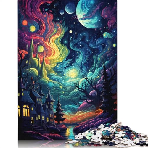 Puzzle mit 1000 Teilen psychedelische Nachtszene Puzzle für Erwachsene Holzpuzzle Familienpuzzlespiel 1000 Teile (75 x 50 cm) von wuzihanptpt