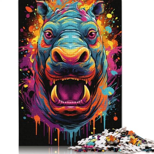 Puzzlespiel mit 1000 Teilen buntes Nilpferd-Puzzle für Erwachsene Papierpuzzle Lernspiel Herausforderungsspielzeug 1000 Teile (38 x 26 cm) von wuzihanptpt
