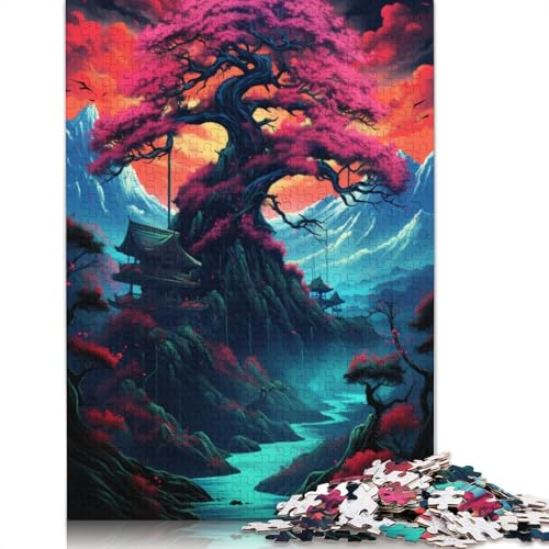 für Erwachsene 1000-teiliges Puzzle Geschenke japanische Bäume und Berge inspirierende Puzzles Papierpuzzles pädagogisches Stressabbau-Spielzeug Puzzle 1000 Teile (38 x 26 cm) von wuzihanptpt