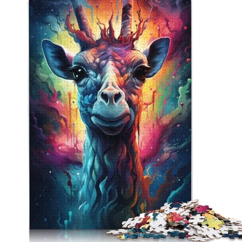 für Erwachsene 1000-teiliges Puzzle Malerei farbige Giraffe Puzzle für Erwachsene Holzpuzzle lustiges Geschenk 1000 Teile (75 x 50 cm) von wuzihanptpt