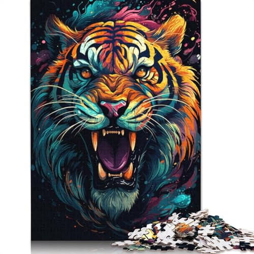 für Erwachsene Puzzle „Der farbenfrohe Psychedelismus des Feuertigers“ Puzzle für Erwachsene 1000-teiliges Holzpuzzle für Erwachsene und Kinder ab einem Alter von 1000 Teilen Denksportspiel von wuzihanptpt