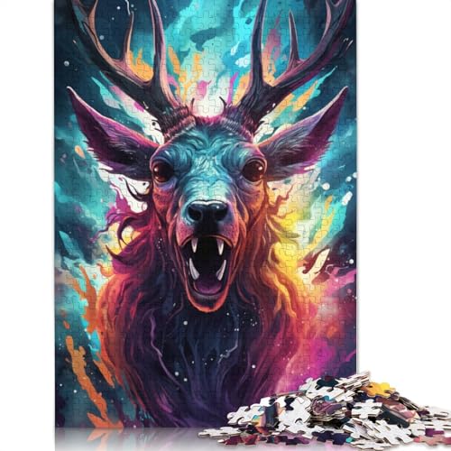 für Erwachsene Puzzle Verängstigter Elch Puzzle für Erwachsene 1000-teiliges Holzpuzzle für Erwachsene und Kinder ab Alter Home Art Decor 1000 Teile (75x50cm) von wuzihanptpt