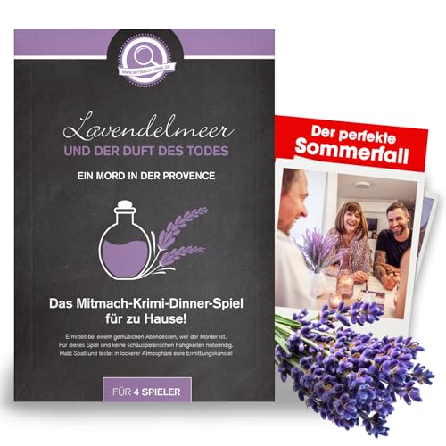 mitmach-krimi – Lavendelmeer und der Duft des Todes. EIN Mord in der Provence – Krimidinner Spiel für zuhause für 4 Personen, Mord lösen, Sommerspiel, Grillen von www.mitmach-krimi.de