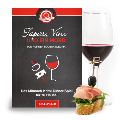 Krimi-Dinner Vino, Tapas und EIN Mord - Tod auf der Bodega Alegria – Krimidinner Spiel für zuhause für 4 Personen – Krimispiel für Erwachsene – Mallorca, mitmach Krimi von www.mitmach-krimi.de