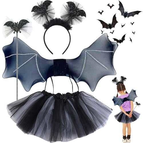 wzkhlsy Halloween Fledermaus Kostüm Kinder Set, Fledermaus Kostüm Mädchen, mit Haareif, Tutu Rock, Flügel und Zauberstab,Halloween Kostüm Kinder Fledermaus, Für Party Mottoparty Fasching (heise) wzkhlsy Halloween Fledermaus Kostüm Kinder Set, Fledermaus Kostüm Mädchen, mit Haareif, Tutu Rock, Flügel und Zauberstab,Halloween Kostüm Kinder Fledermaus, Für Party Mottoparty Fasching (heise) von wzkhlsy