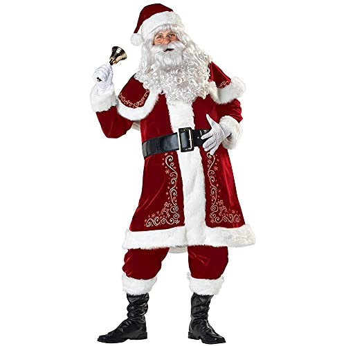 xHxttL Christmas Santa Claus Costume Erwachsene Weihnachtsmann Cosplay Anzug Deluxe Samt Weihnachtsoutfit für Erwachsene Passend für Männer Frauen 8pcs von xHxttL