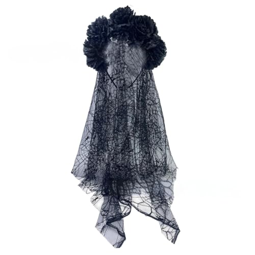 xbiez Auffälliges Halloween-Kostüm-Zubehör, verstellbares Blumen-Stirnband und weicher schwarzer Umhang, Kopfschmuck für Damen von xbiez