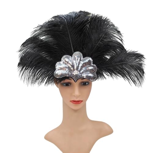 xbiez Damen Pailletten-Stirnband mit Federn, übertriebener Kopfschmuck mit elastischem Band für Karneval, Party, Aufführungen und besondere Anlässe, Halloween-Kopfschmuck xbiez Damen Pailletten-Stirnband mit Federn, übertriebener Kopfschmuck mit elastischem Band für Karneval, Party, Aufführungen und besondere Anlässe, Halloween-Kopfschmuck von xbiez
