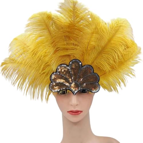 xbiez Damen Pailletten-Stirnband mit Federn, übertriebener Kopfschmuck mit elastischem Band für Karneval, Party, Aufführungen und besondere Anlässe, Halloween-Kopfschmuck xbiez Damen Pailletten-Stirnband mit Federn, übertriebener Kopfschmuck mit elastischem Band für Karneval, Party, Aufführungen und besondere Anlässe, Halloween-Kopfschmuck von xbiez