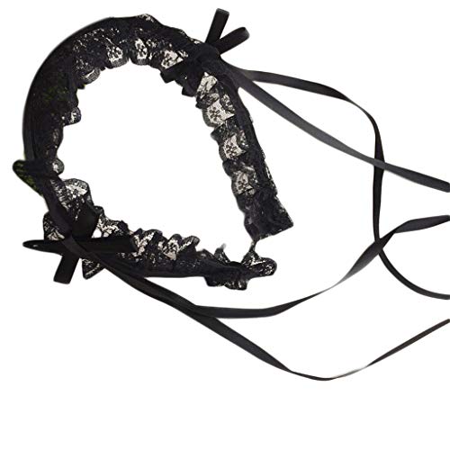 xbiez Gothic Punk Kopfschmuck Dienstmädchen Spitze Haarschmuck Cosplay Stirnbänder Süß Rüschen Lange Schleife Hoop Hoop Stirnband Schwarz von xbiez