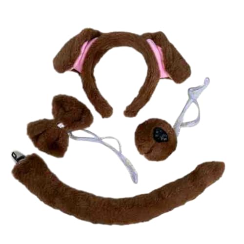 xbiez Kinder Halloween Hundekostüm Set Cosplay Kostüme Hundeohren Stirnband Fliege Schwanz Und Nase Für Kind Mädchen Halloween Süß von xbiez