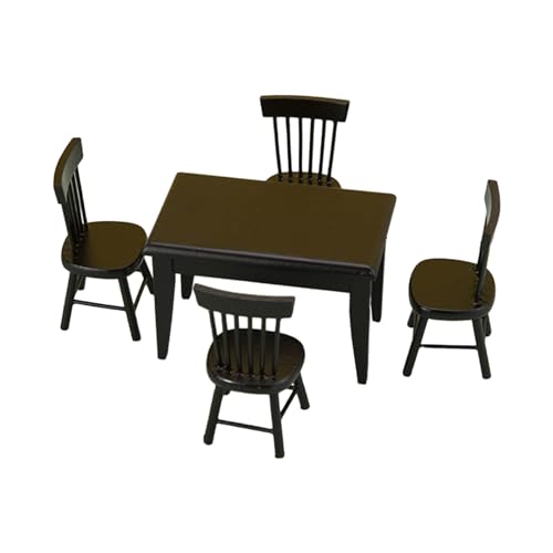 xbiez Realistisches Esszimmer Schreibtisch Und Stuhl Set Puppenhaus Möbel Modell Abbildung 1/12 Hausdekoration Miniaturszene Zubehör Puppenhaus Möbel Set Zubehör von xbiez