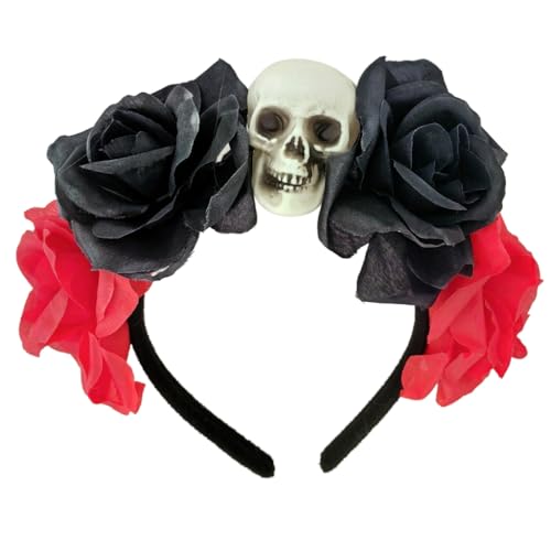 xbiez Rose Hexe Kostüm Haarreifen Dunkle Blume Schädel Haarstyling für Live Show Stirnband Karneval von xbiez