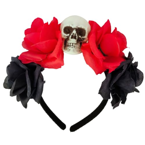 xbiez Rose Hexe Kostüm Haarreifen Dunkle Blume Schädel Haarstyling für Live Show Stirnband Karneval von xbiez