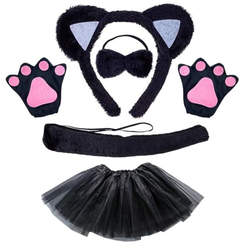 xbiez Tierohr-Stirnband für Damen und Mädchen, Plüsch-Haarreifen/Fliege/Schwanz, Animationsrequisiten für Erwachsene, Halloween, Cosplay, Kostüm-Set von xbiez