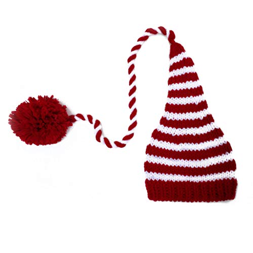 xbiez Weihnachtsmannmütze, rot-weiß gestreift, Weihnachtsdekoration für Zuhause, Foto, Neujahr, Häkelrequisiten für Neugeborene, Babys, Weihnachtsmannmützen, Kinder und Hunde von xbiez