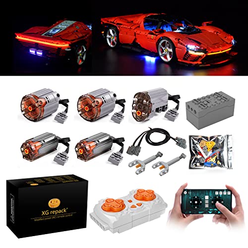 XGREPACK Power Motor Fernbedienung LED licht Beleuchtung Upgrade Modifikation passend für Lego 42143 Ferrari Daytona SP3 (Motor+licht) von XGREPACK