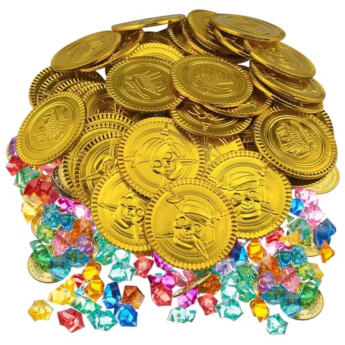 xianshi Schatztruhe Kindergeburtstag,100 Stück Piraten Goldmünzen,50 Stück Pirat Münzen Mit 50 Stücke Piraten Edelsteine,Piratenschatz,Edelsteine Für Goldtaler,Schatzsuche von xianshi