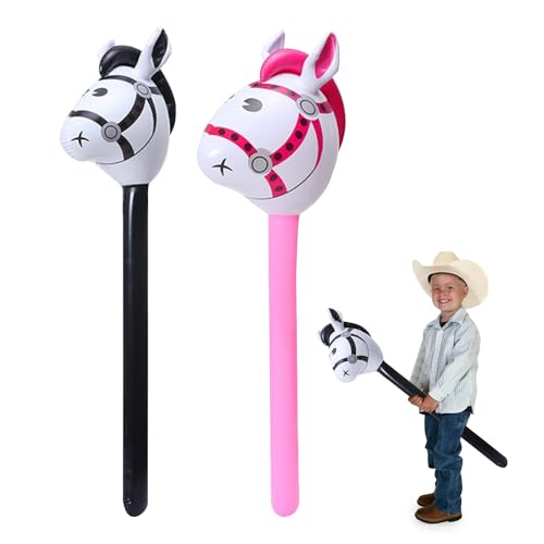 xianshi 2 Stück Hobby Horse,Steckenpferd,für Kinder Pferde,Stockpferd Aufblasbaren Aufblasbares,Hors Bastelset Hobbyhorse,Horsing Pferd Pferdekopf,Pferdespielzeug Steckenpferde (Rosa, Schwarz) von xianshi