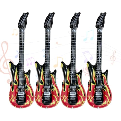 4 Stück Aufblasbare Gitarre,Luftgitarren zum Aufblasen,Luftgitarre,Auf zum Karneval Kinder Aufblasbar,Erwachsene Balloon Dekoration,e Spielzeug,Flammen Musik Musikinstrumente Gitarren von xianshi