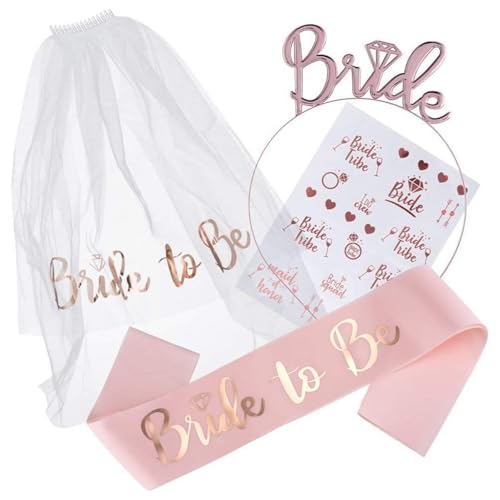 4 Stück Junggesellenabschied Frauen,Bride to Be,JGA Accessoires Frauen,Braut Schärpe, Schleier,Rosegold Stirnband Und Tattoo Aufkleber,Junggesellenabschied Party,Hochzeitsfeierlichkeite 4 Stück Junggesellenabschied Frauen,Bride to Be,JGA Accessoires Frauen,Braut Schärpe, Schleier,Rosegold Stirnband Und Tattoo Aufkleber,Junggesellenabschied Party,Hochzeitsfeierlichkeite von xianshi