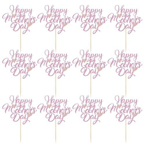Cupcake-Topper "Happy Mother's Day", Roségold, Glitzer, Liebe, Muttertag, Motto-Party, Kuchendekoration, 12 Stück Cupcake-Topper "Happy Mother's Day", Roségold, Glitzer, Liebe, Muttertag, Motto-Party, Kuchendekoration, 12 Stück von xianshi