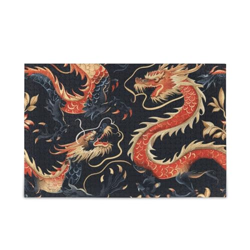 xigua Drachenmuster Puzzle 1000 Teile - Holzpuzzle für Familienspiele - Geeignet für Jugendliche und Erwachsene von xigua